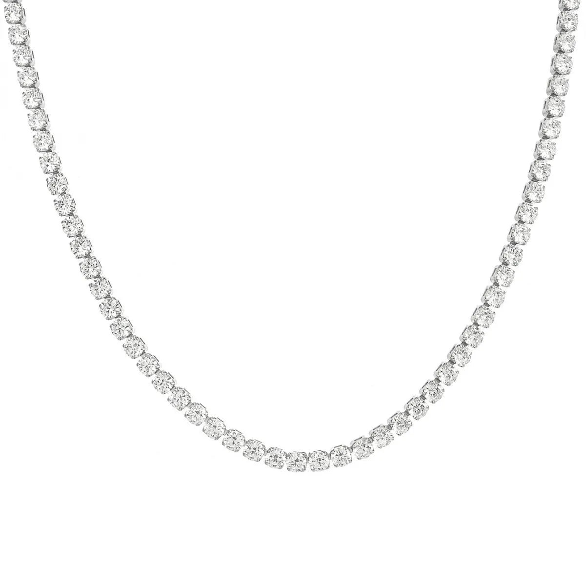 Stainless steel mesh ball chain necklace with inlaid zircon stones on a steel colour geometric chain