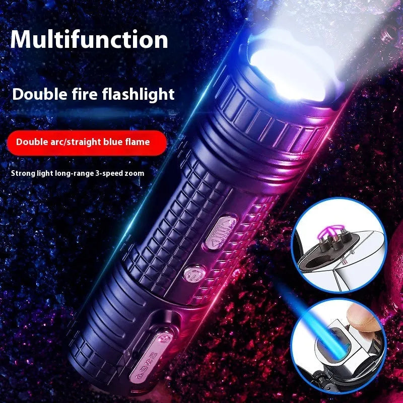 TH727 multi-functional waterproof metal flashlight lighter in camouflage, red, black, blue, or yellow colour