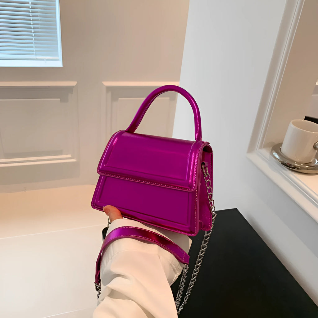Retro horizontal square crossbody bag in PU leather with sewing line detail