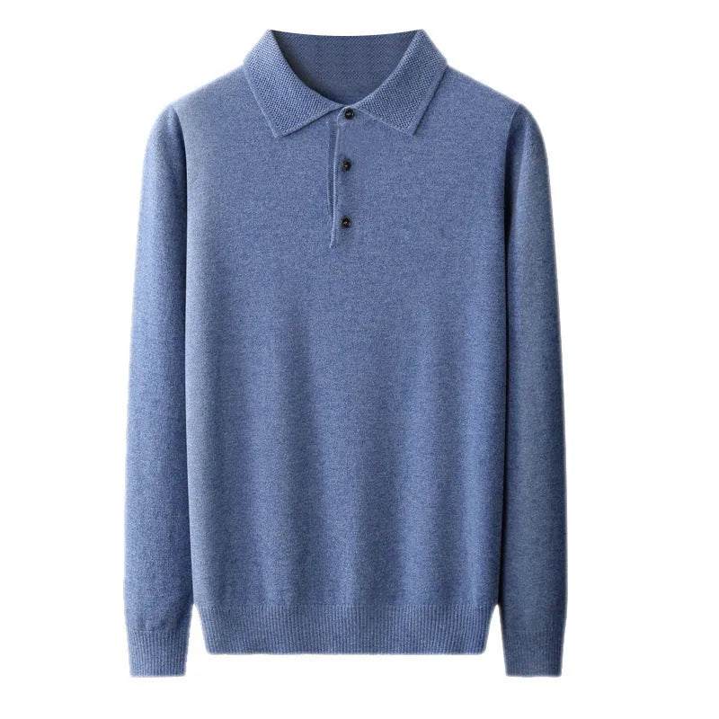 Men's wool polo collar pullover sweater in multiple colours with long sleeves