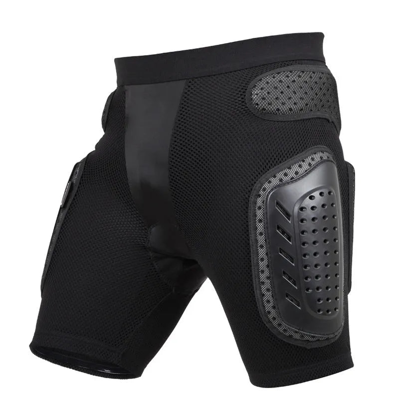 Black cycling multifunctional hip pad protective pants showing the hip protection area.
