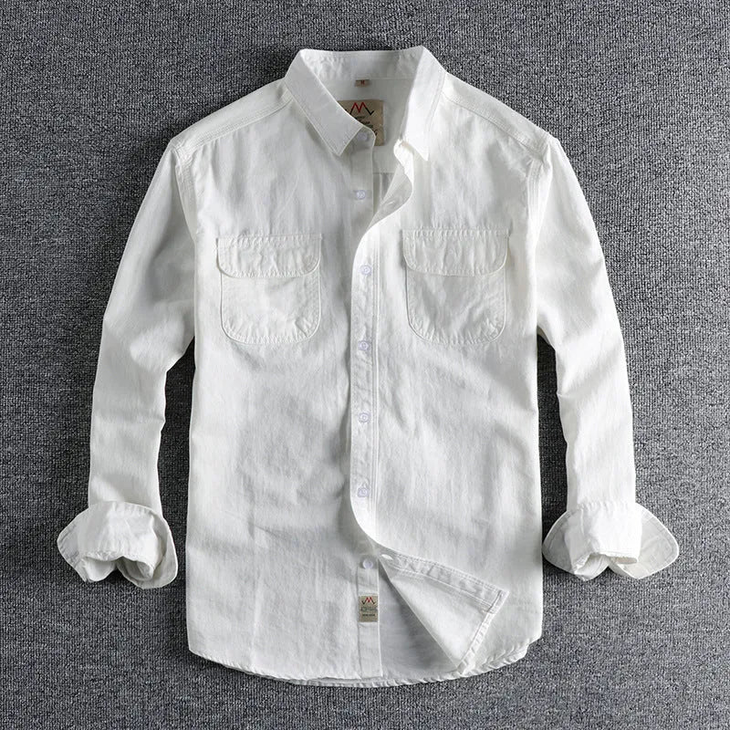 Men's light blue cotton long sleeve shirt with regular fit and cardigan style design