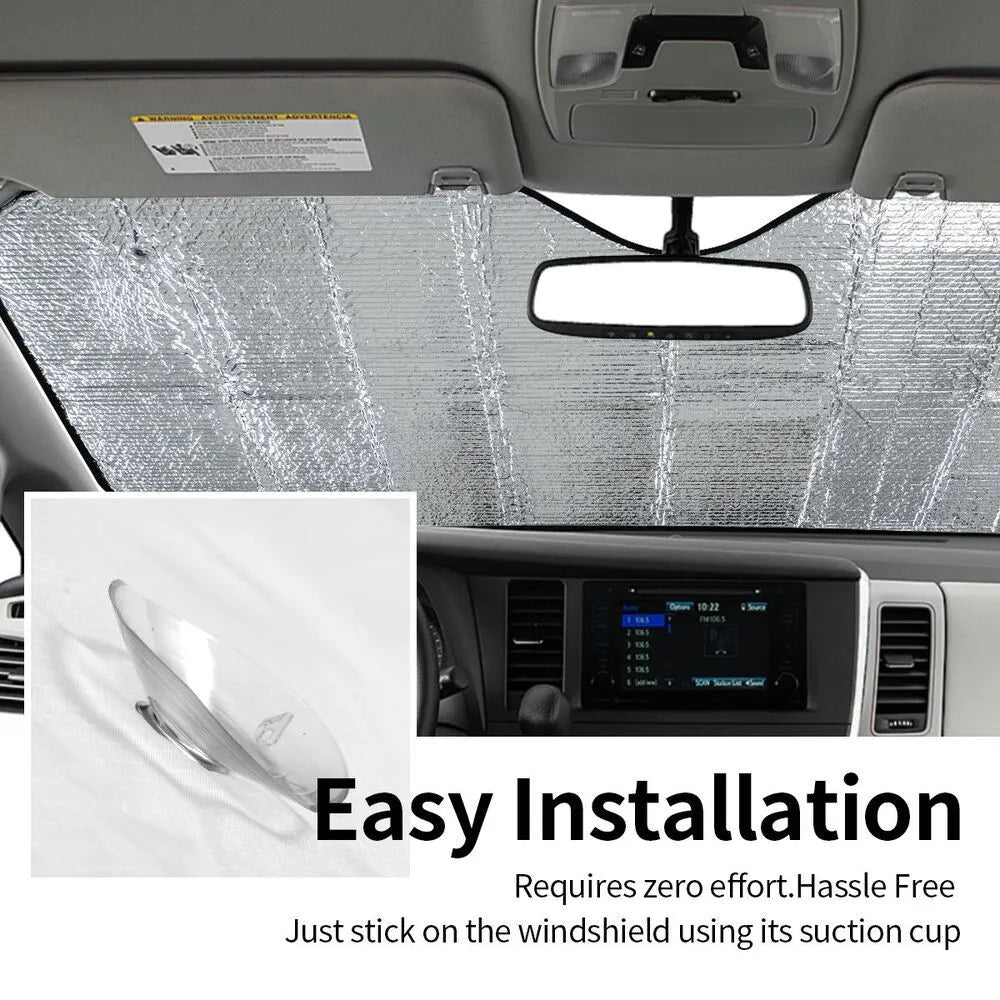 Black stiff heat insulation car windshield sunshade with eagle print, polyester bubble aluminium film, foldable design with elastic band