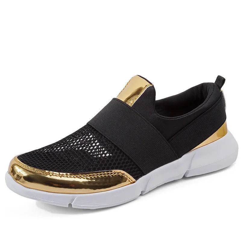 Blue, black, and grey women's lightweight sneakers with mesh lining and low-tube design.
