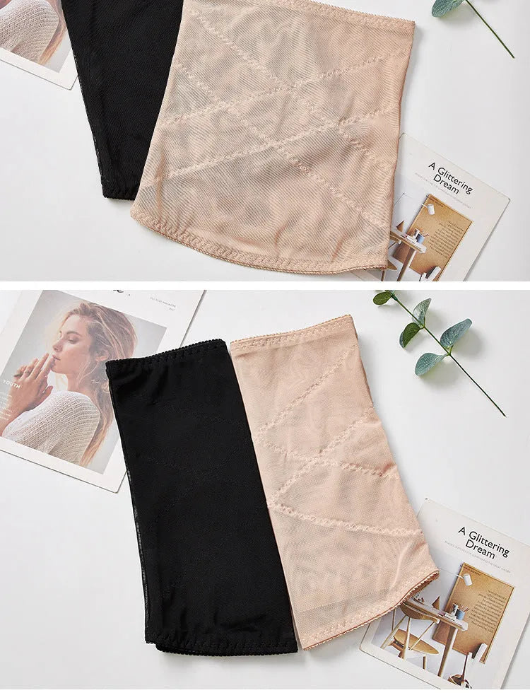 Black mesh postpartum belly band with cross waistband for waist trimming and tummy slimming