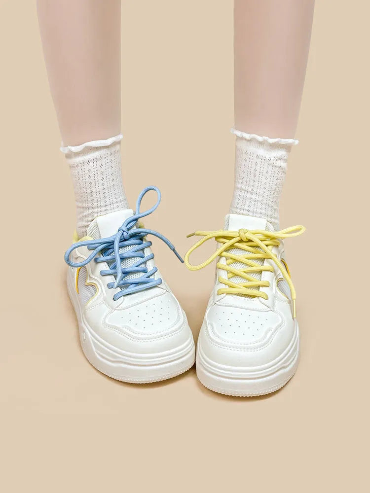 Meow Rabbit Sea Salt Cheese mesh sneakers with cross straps and thick rubber sole