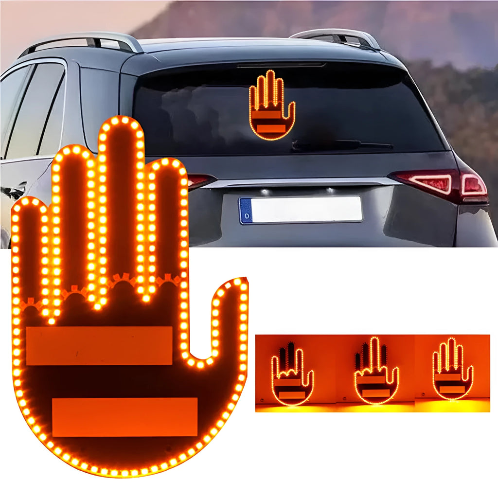Black plastic LED gesture car light with remote control showing middle finger and other road communication symbols