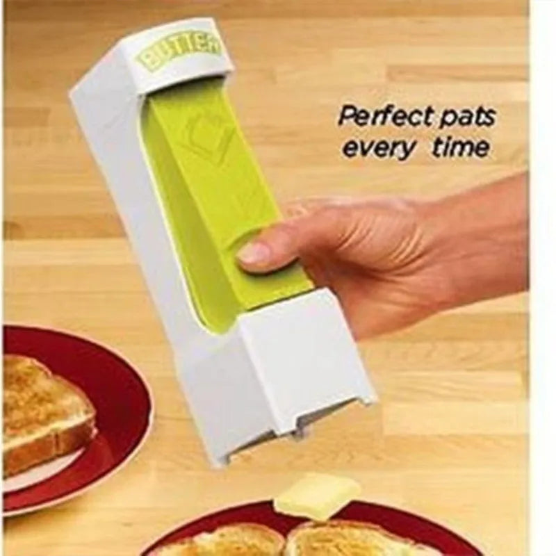 Yellow ABS plastic butter cutter with one-button dispenser and stainless steel blade for 4.75-inch bars