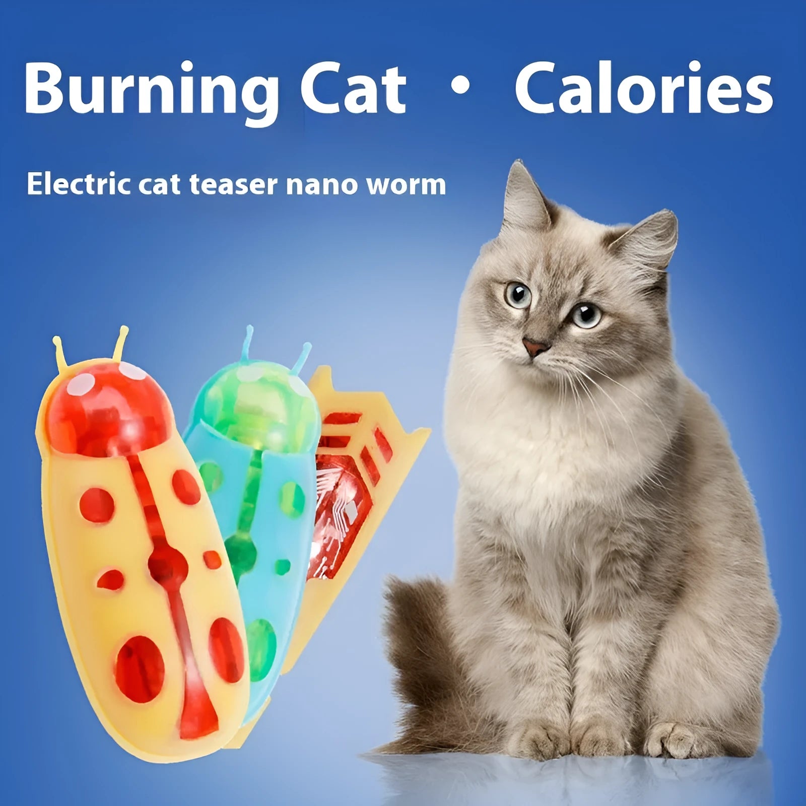 Miniature electric cat teasing toy in ladybug style with red and black colours.