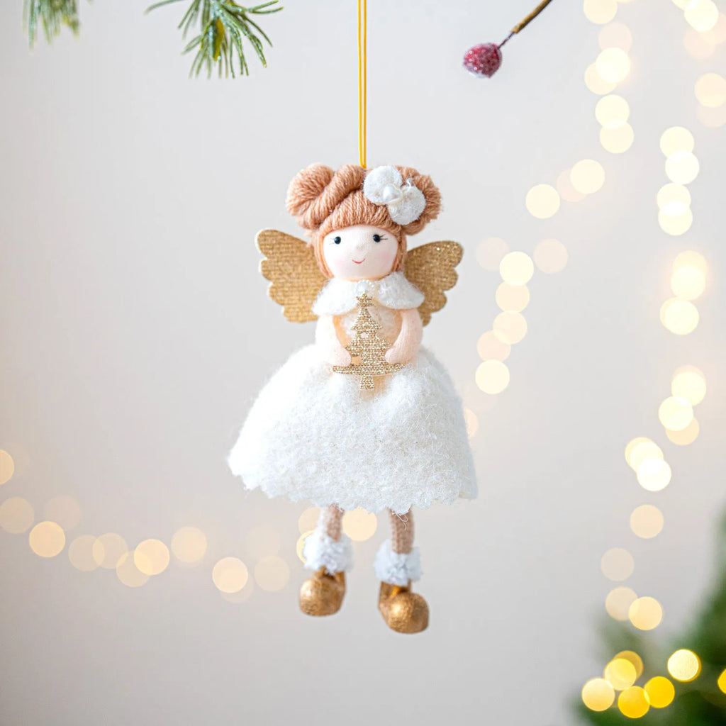 Pink and white cloth Christmas angel wings plush pendant ornament