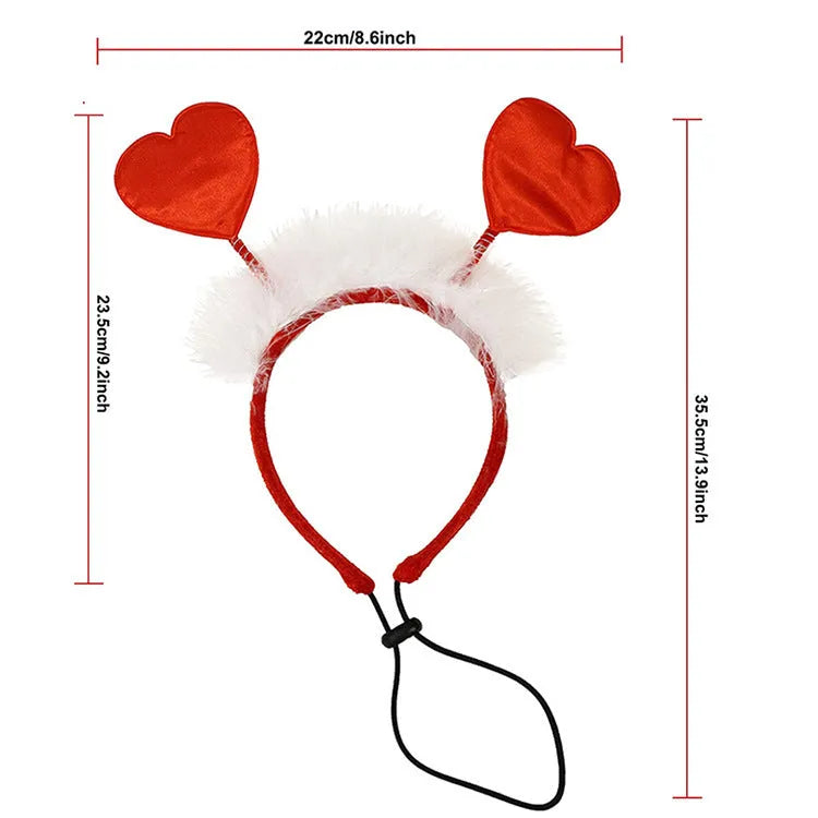 Valentine's Day pet hairband and scarf set in organza with satin finish, heart design for dogs and cats