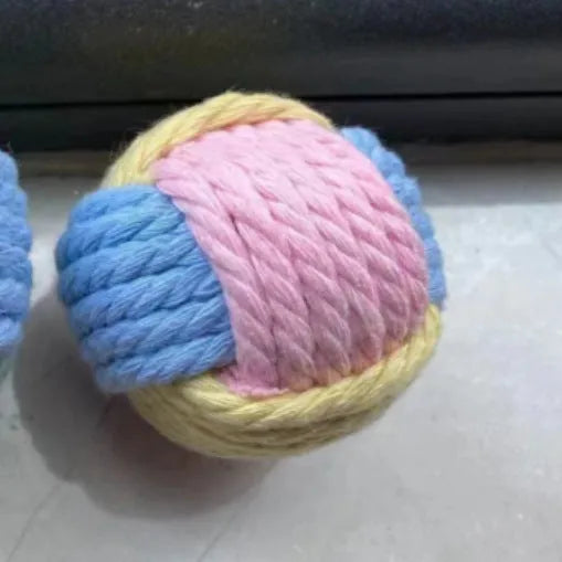 Handmade 5cm cat hair ball plush toy in cotton fabric for teeth grinding and interactive play