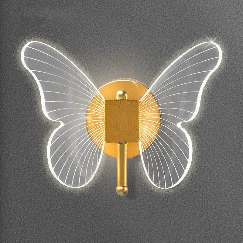Butterfly acrylic wall lamp with golden three-colour dimming warm decorative lighting fixture