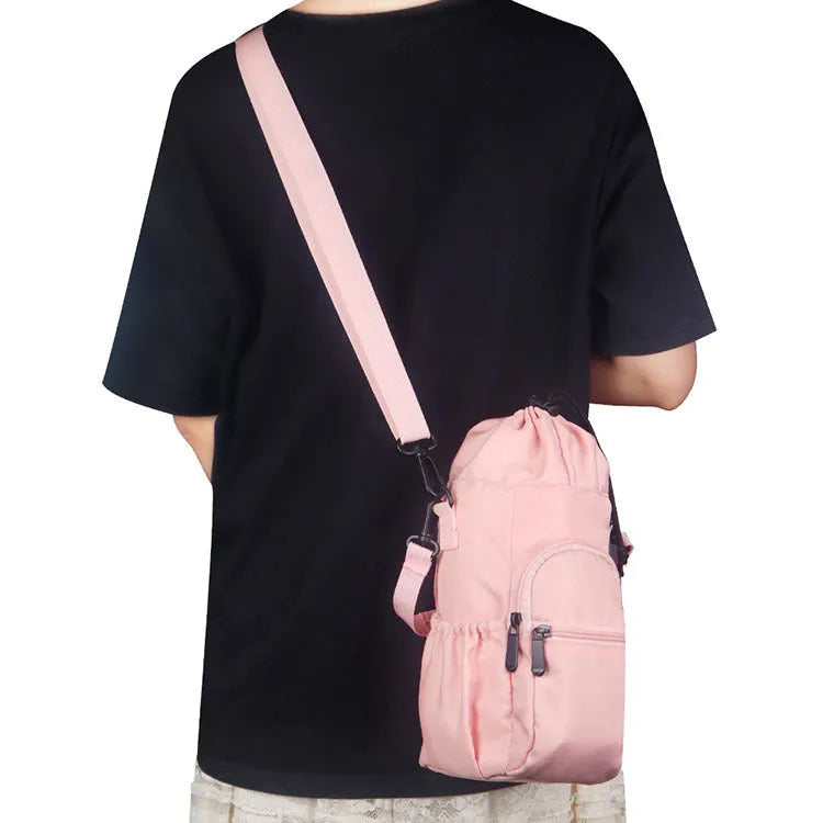 Cloth canvas water bottle pouch crossbody bag in black, green, or pink colours