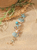 Alloy boat anchor and starfish rhinestone bracelet for women in turquoise, coral red, or coral blue.