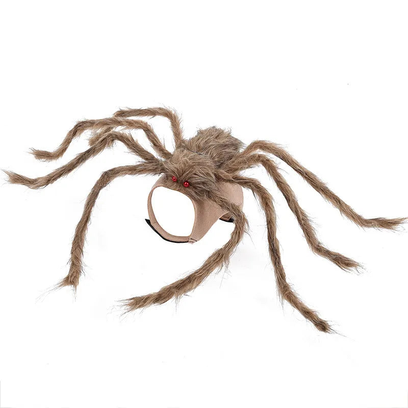 Grey Halloween spider costume for a small dog, showing the eight-legged design.