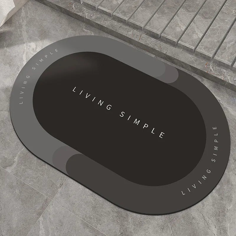 Oval and semicircle super absorbent floor mats in grey, blue, red, khaki colours with non-slip rubber backing