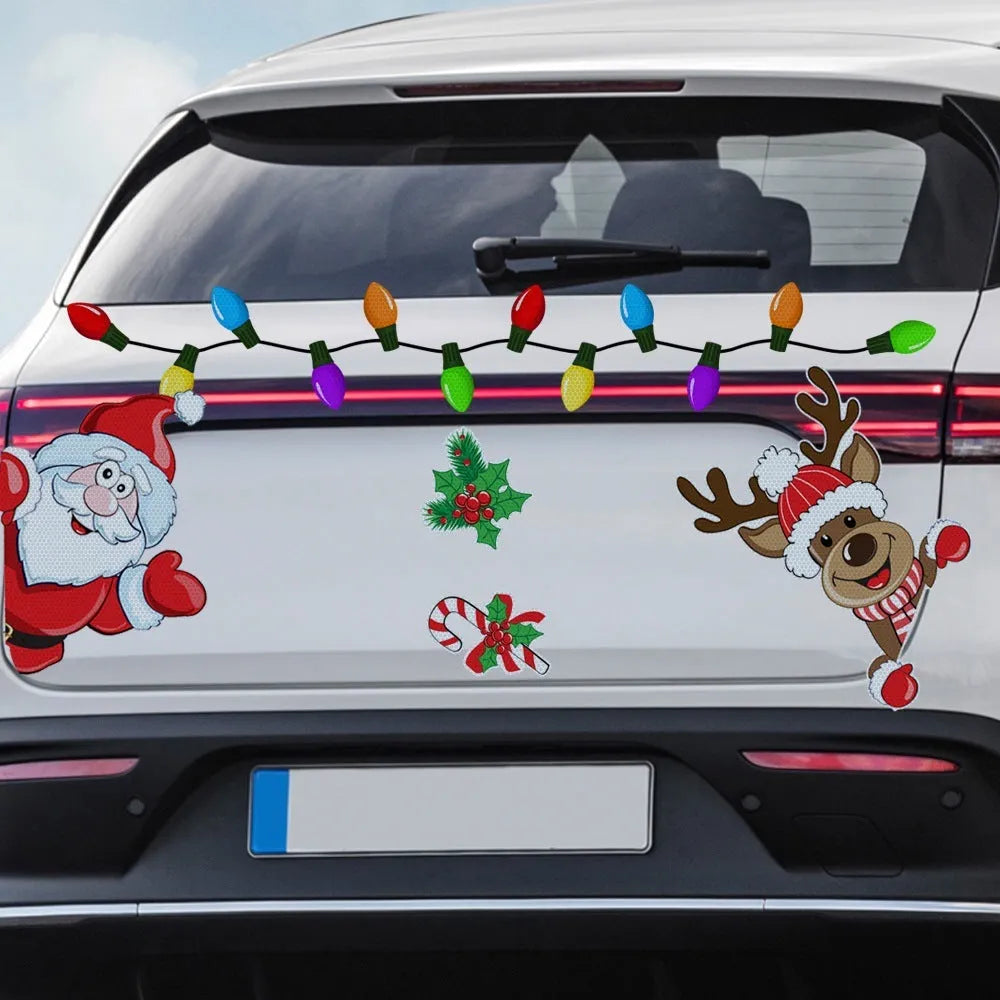 Medium-sized reflective cartoon Christmas elk sticker with magnetic backing.