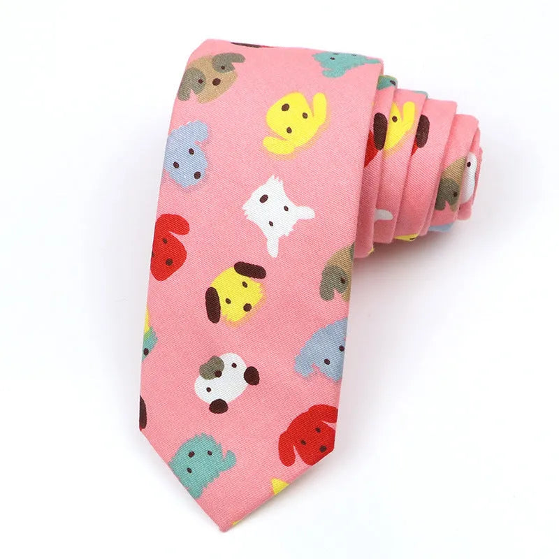 Men's narrow cotton bow tie with printed cartoon patterns in Korean casual style