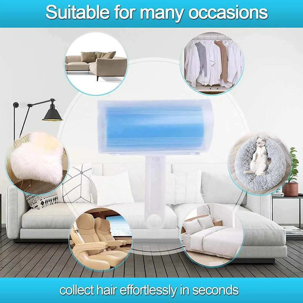 Reusable washable lint roller with protective cover for pet hair removal on fabrics