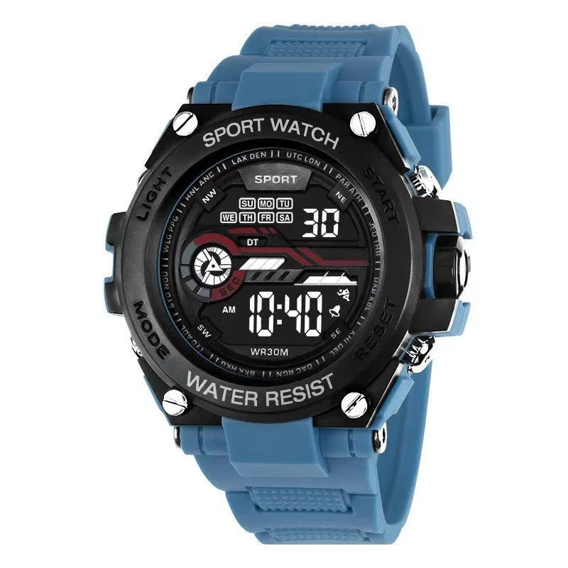 Digital fashion watch with silicone strap in multiple colour options for teenagers and students