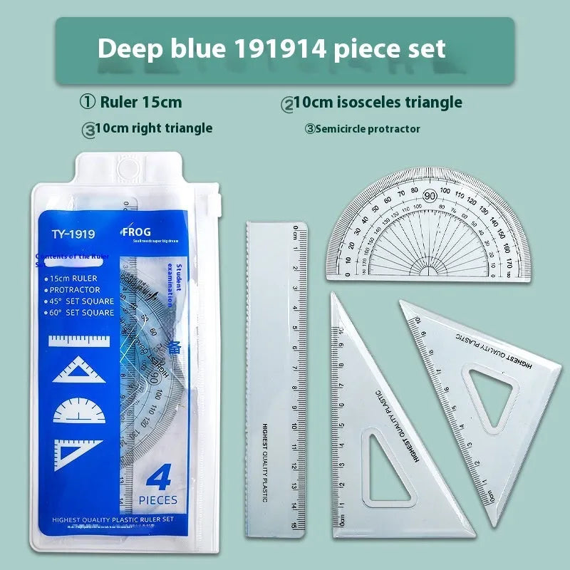 Youpai transparent acrylic drawing ruler set with square and protractor tools on a desk.