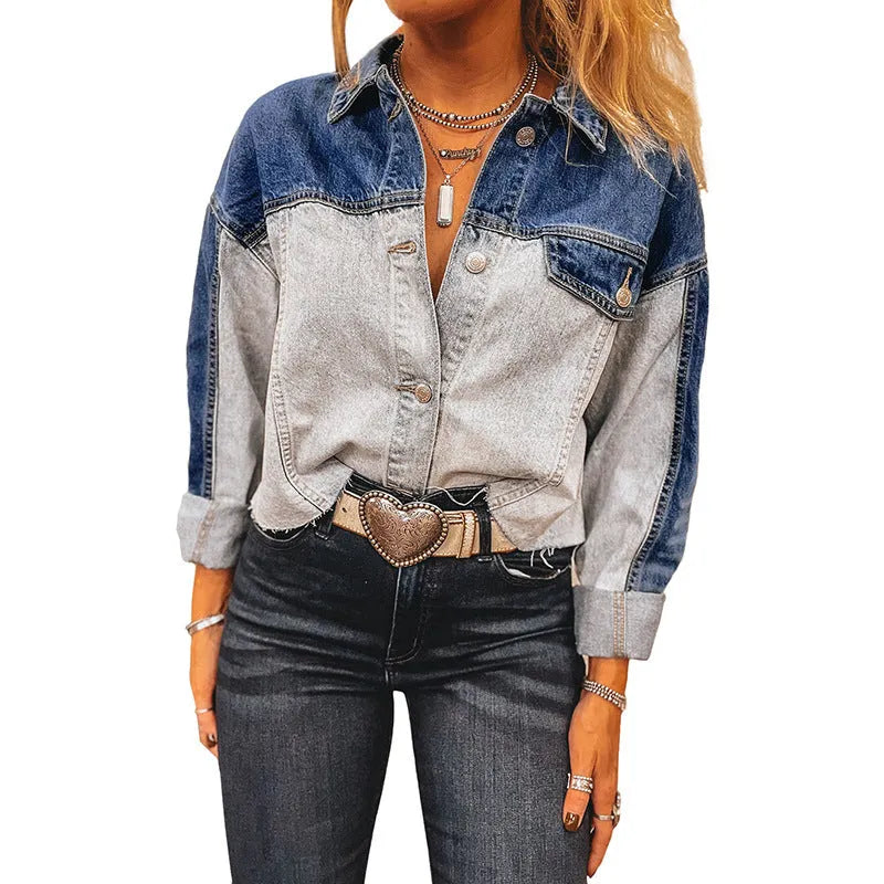Women's loose fit denim coat with multi-buckle detailing in cotton fabric
