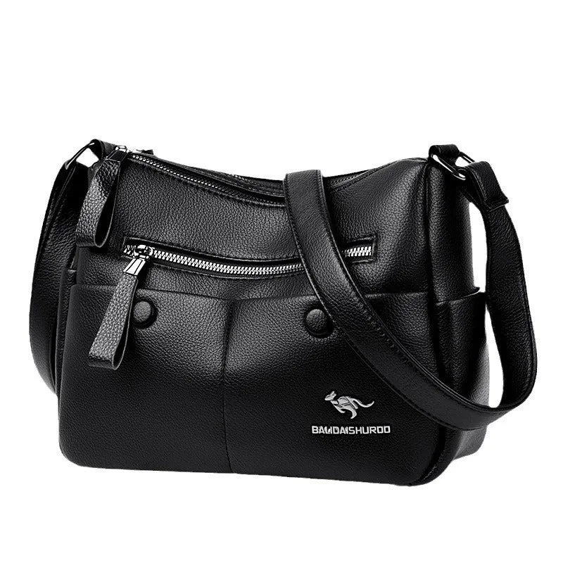 Soft PU leather crossbody bag in horizontal square shape with stitching details
