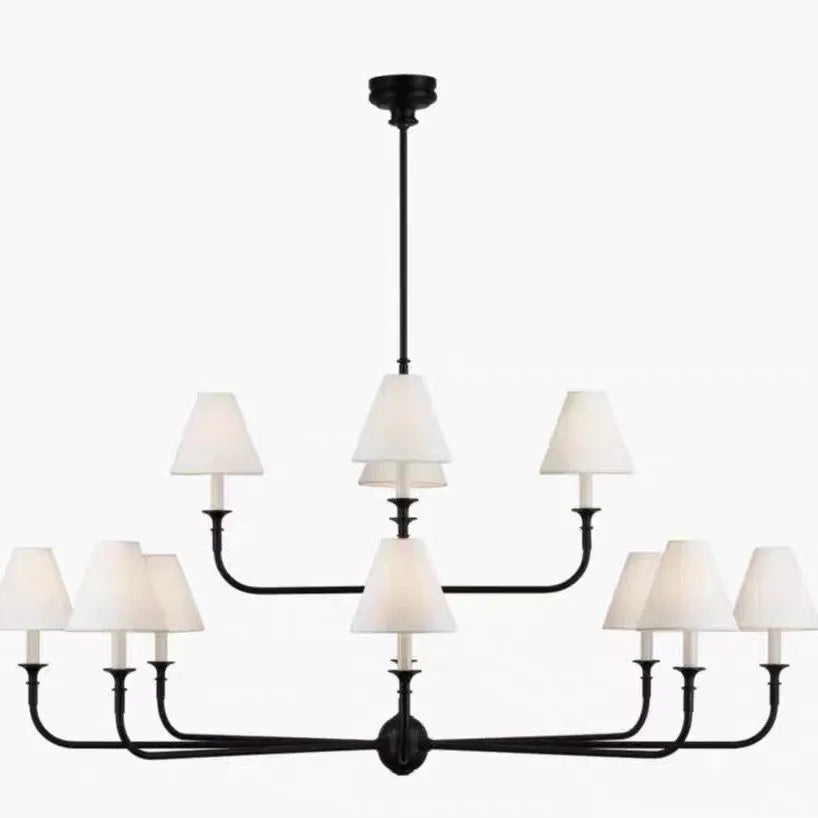 All copper branch chandelier with fabric shades in American simple design for living room