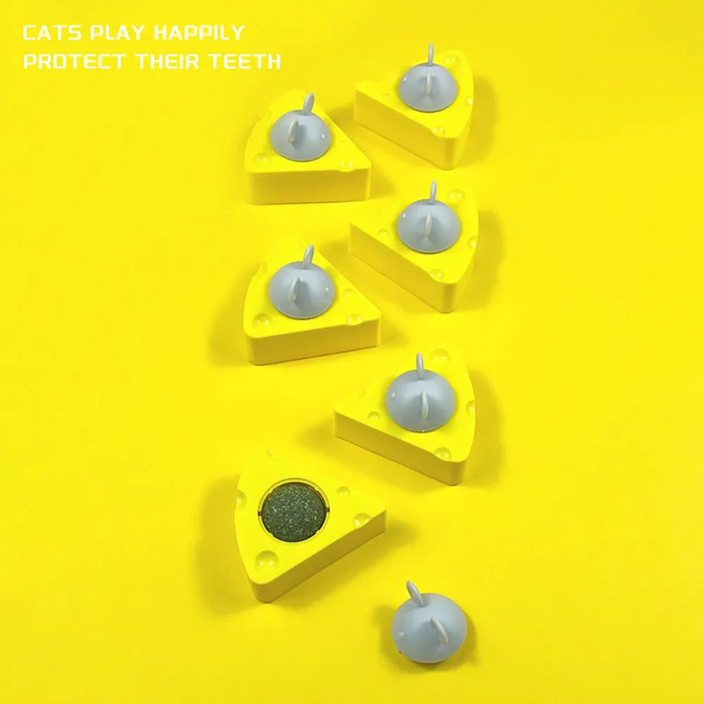 Yellow catnip toy balls with edible cheese flavour for cat teeth cleaning and play