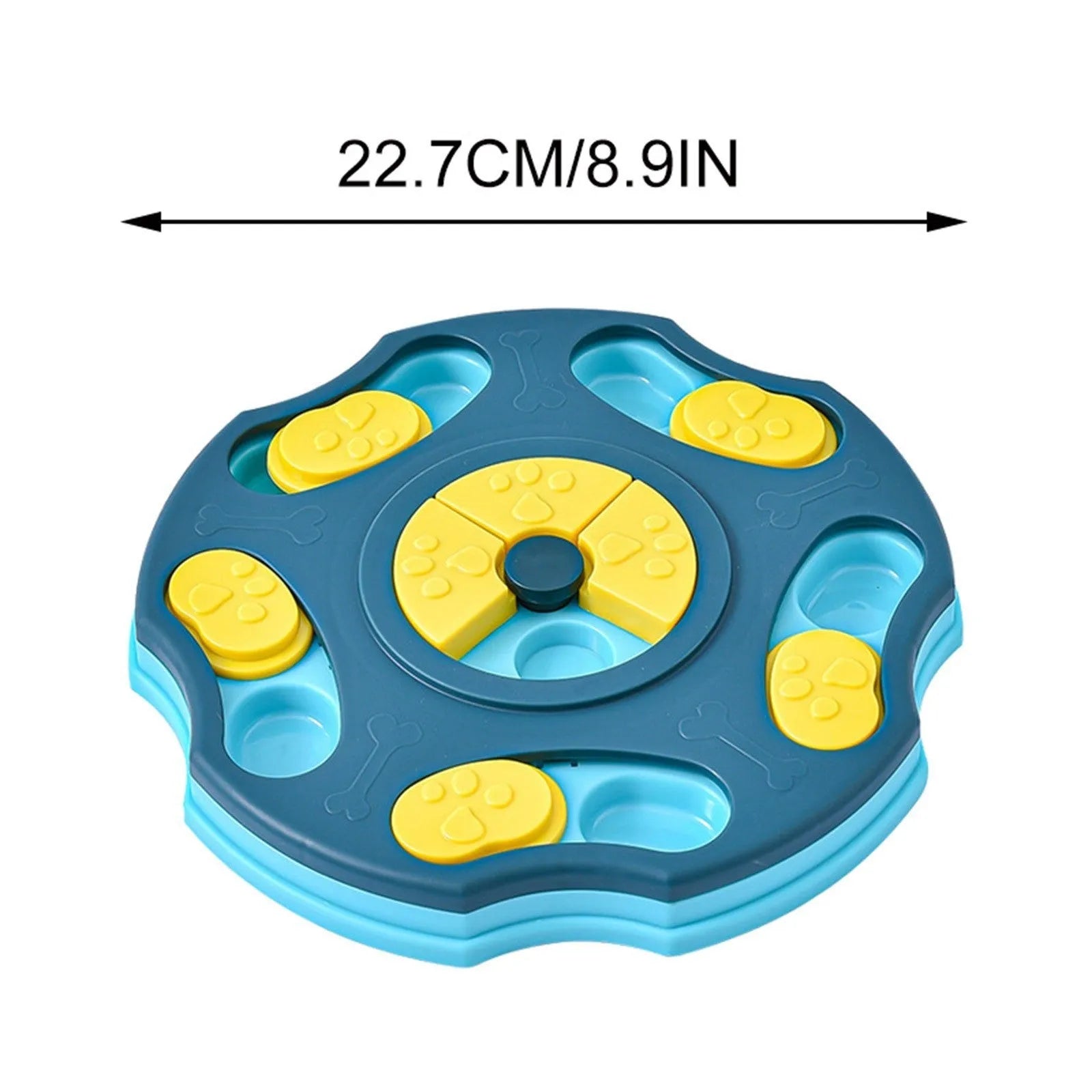 Blue and pink interactive dog puzzle feeder bowl for slowing fast eating and mental stimulation