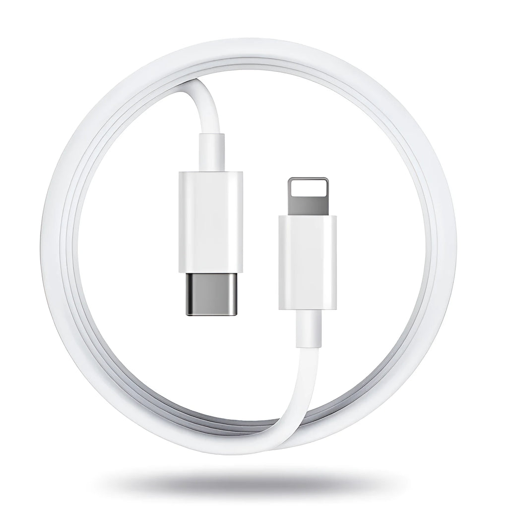 Grey Apple Lightning to USB-A charging cable shown at full length on a white background.