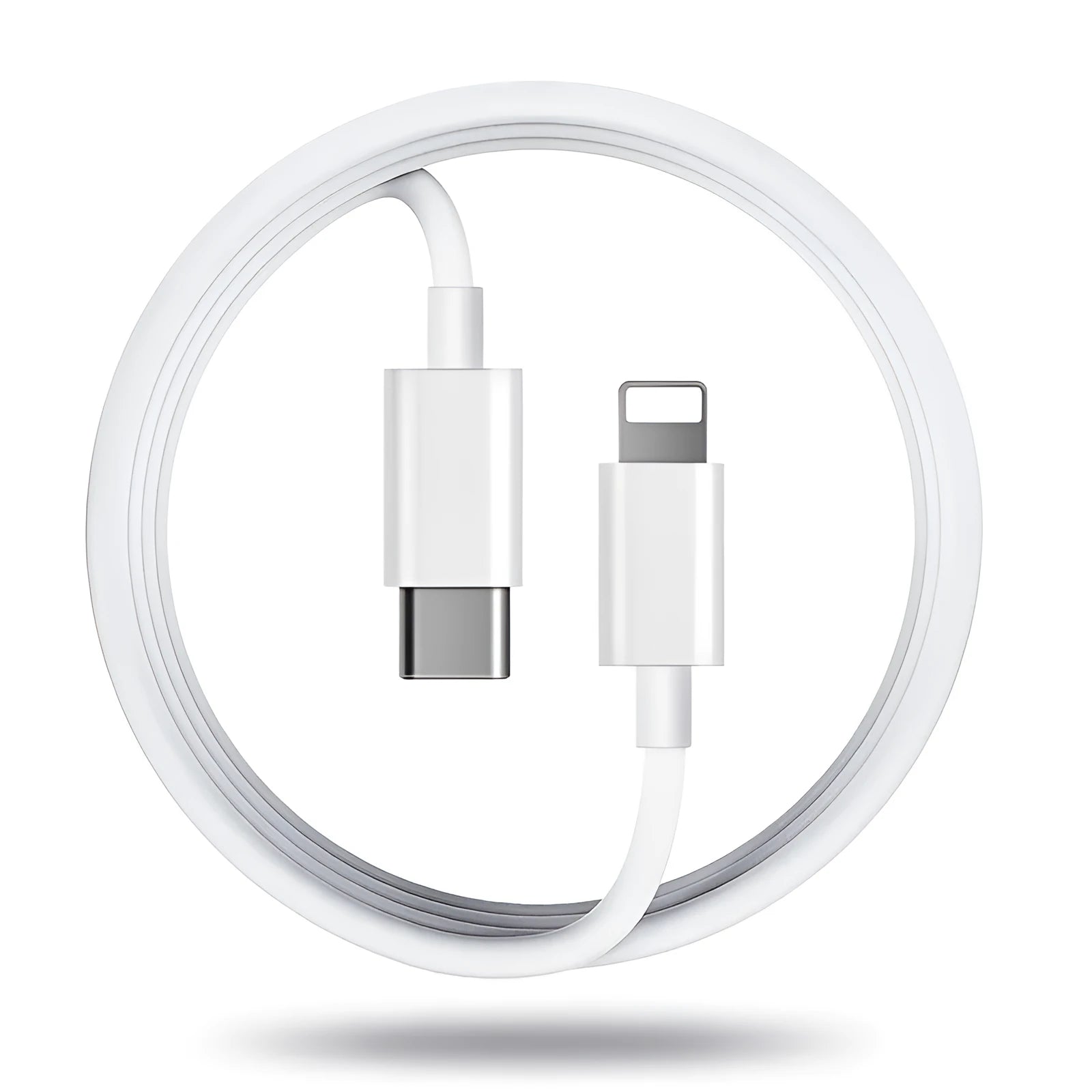 Grey Apple Lightning to USB-A charging cable shown at full length on a white background.