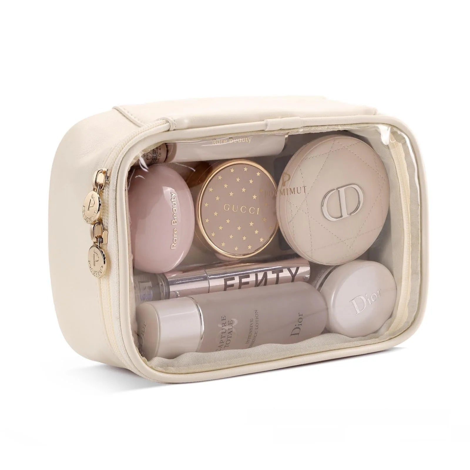 Transparent PVC cosmetic bag with dry-wet separation compartments in multiple colour options