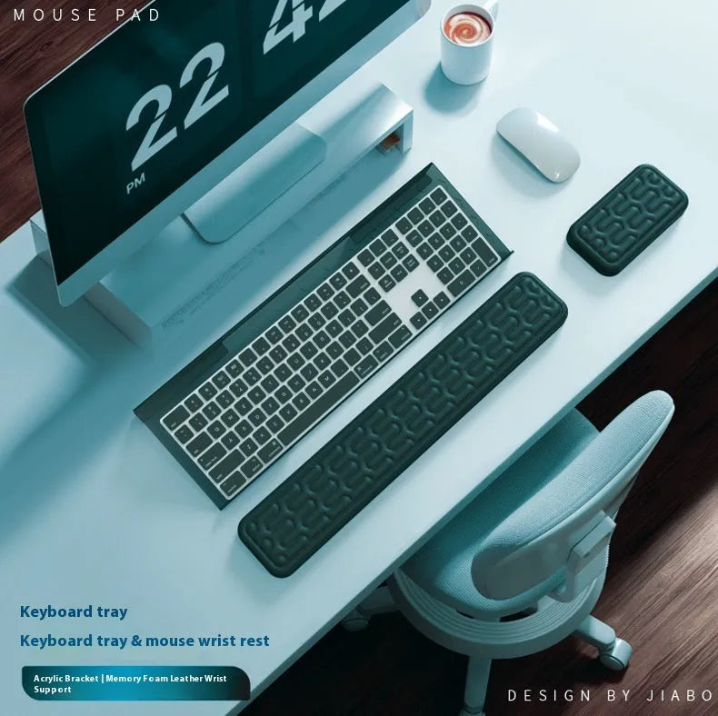 Double-sided keyboard and mouse pad with memory foam, wrist strap, and hand pillow in various colours