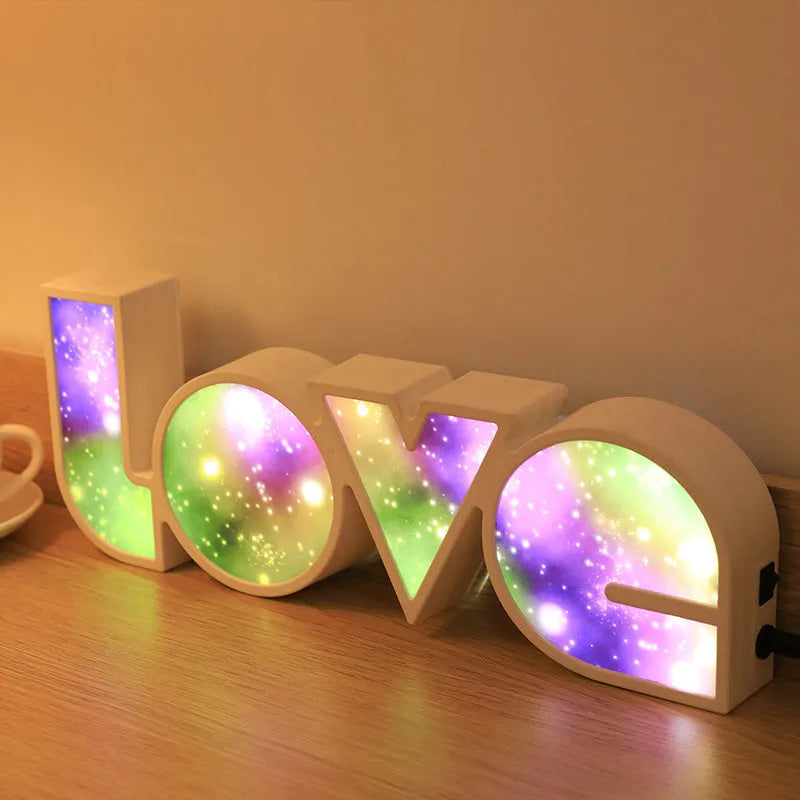 Rainbow style LED LOVE decorative light lamp for Valentine's Day and wedding party decoration.