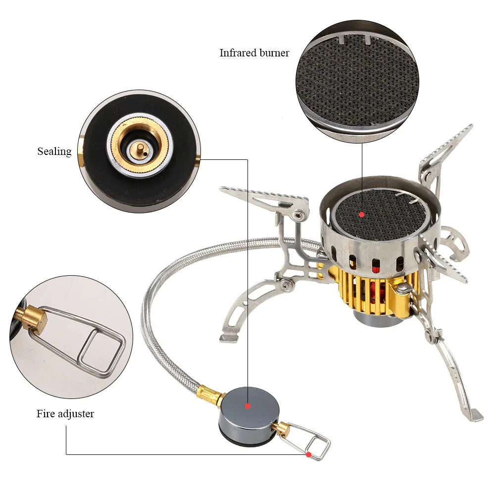 Folding camping stove head with 3500W infrared burner, stainless steel, copper and alluminium, in plastic box