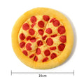 Yellow pizza-themed plush dog toy with squeaker for chewing and interactive play