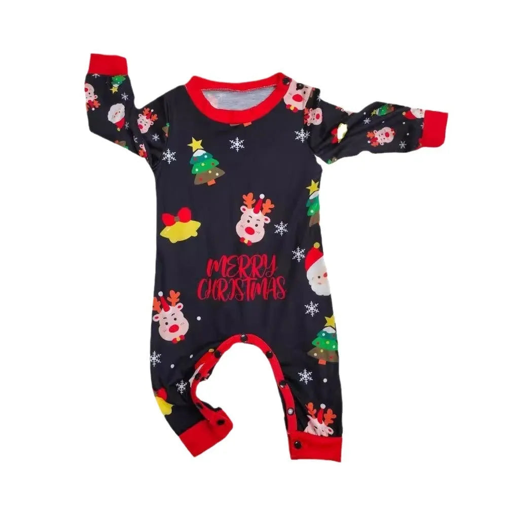 Family Christmas matching pajamas set in 95% cotton with plaid and cartoon designs for parents, children, and dogs