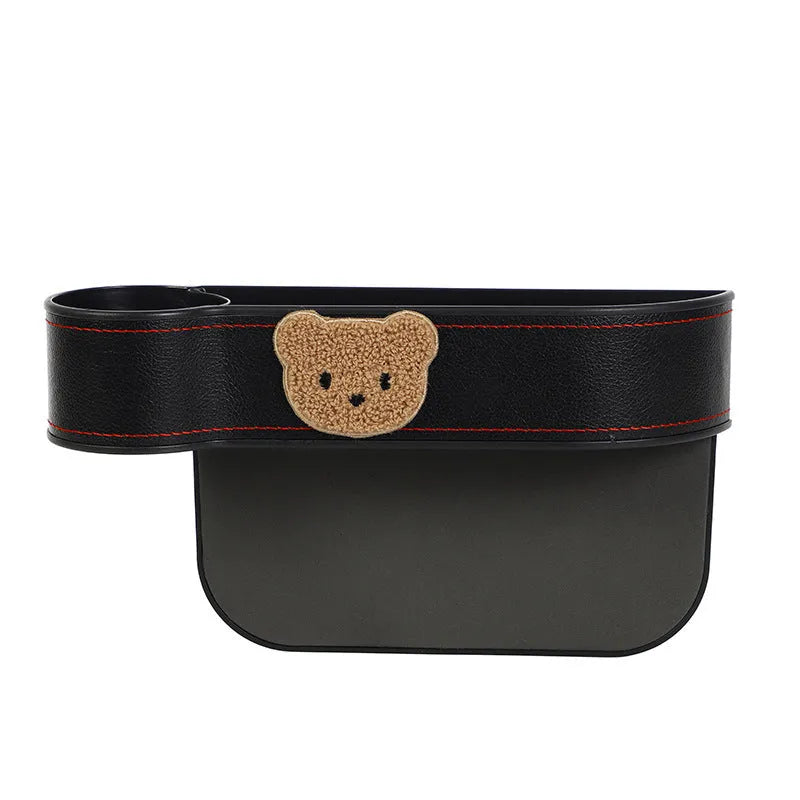 Car seat gap storage box with cartoon bear pattern for organising vehicle interior