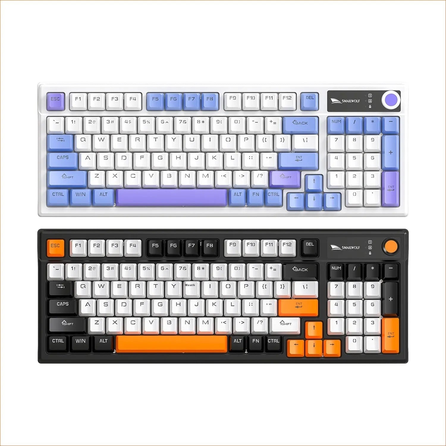 SK15 wired mechanical keyboard for laptops in sunset orange colour with mixed light green switches