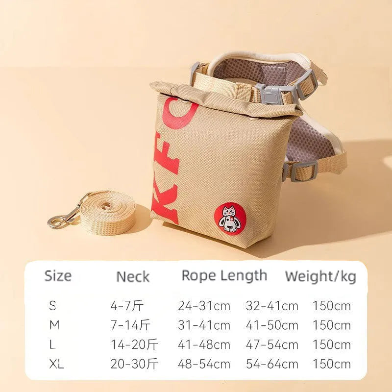 Cartoon hamburger and chips design adjustable escape-proof vest and leash set for dogs and cats