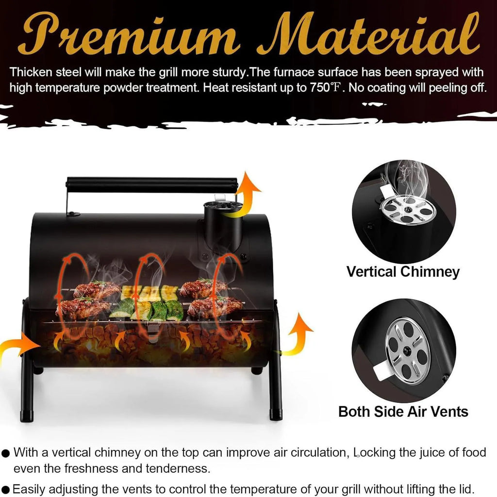 Small folding desktop charcoal barbecue stove with grill for outdoor use