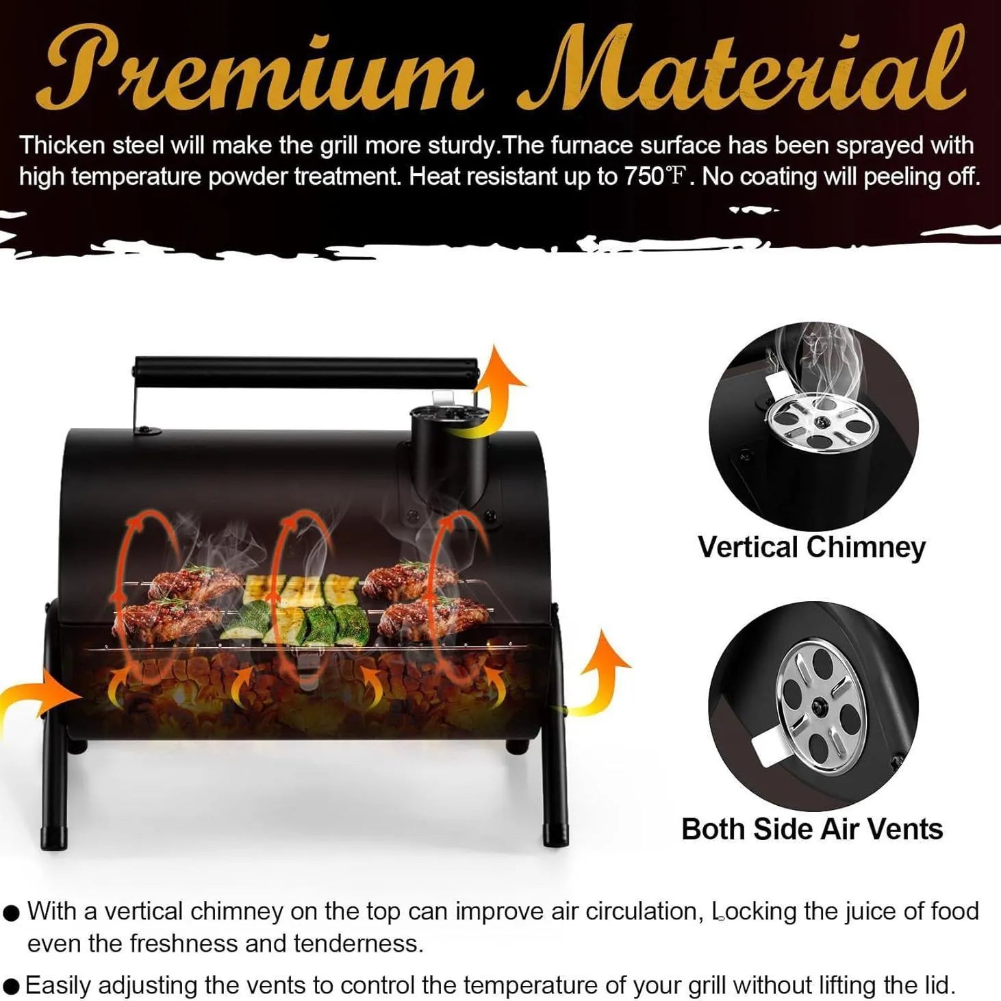 Small folding desktop charcoal barbecue stove with grill for outdoor use