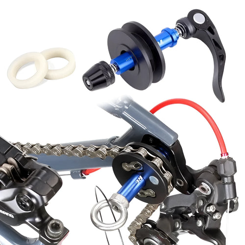 Aluminum alloy bicycle chain holder and stopper tool for maintenance and washing.