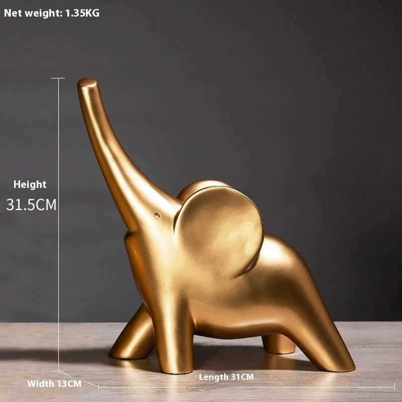Modern minimalist elephant figurine ornament in rose gold or white resin on a plain background.