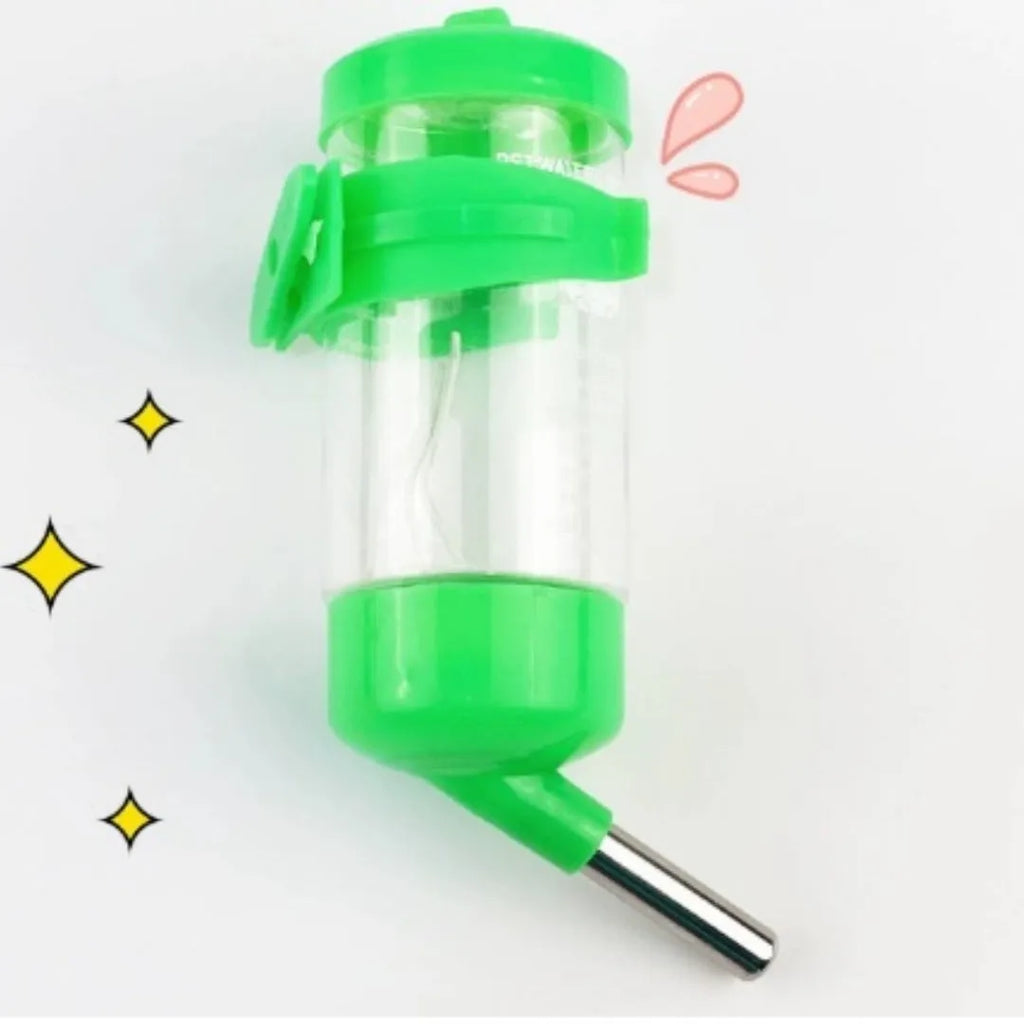 Leak-proof ball kettle pet water feeder in green, pink, blue, white, or yellow with glass tube.