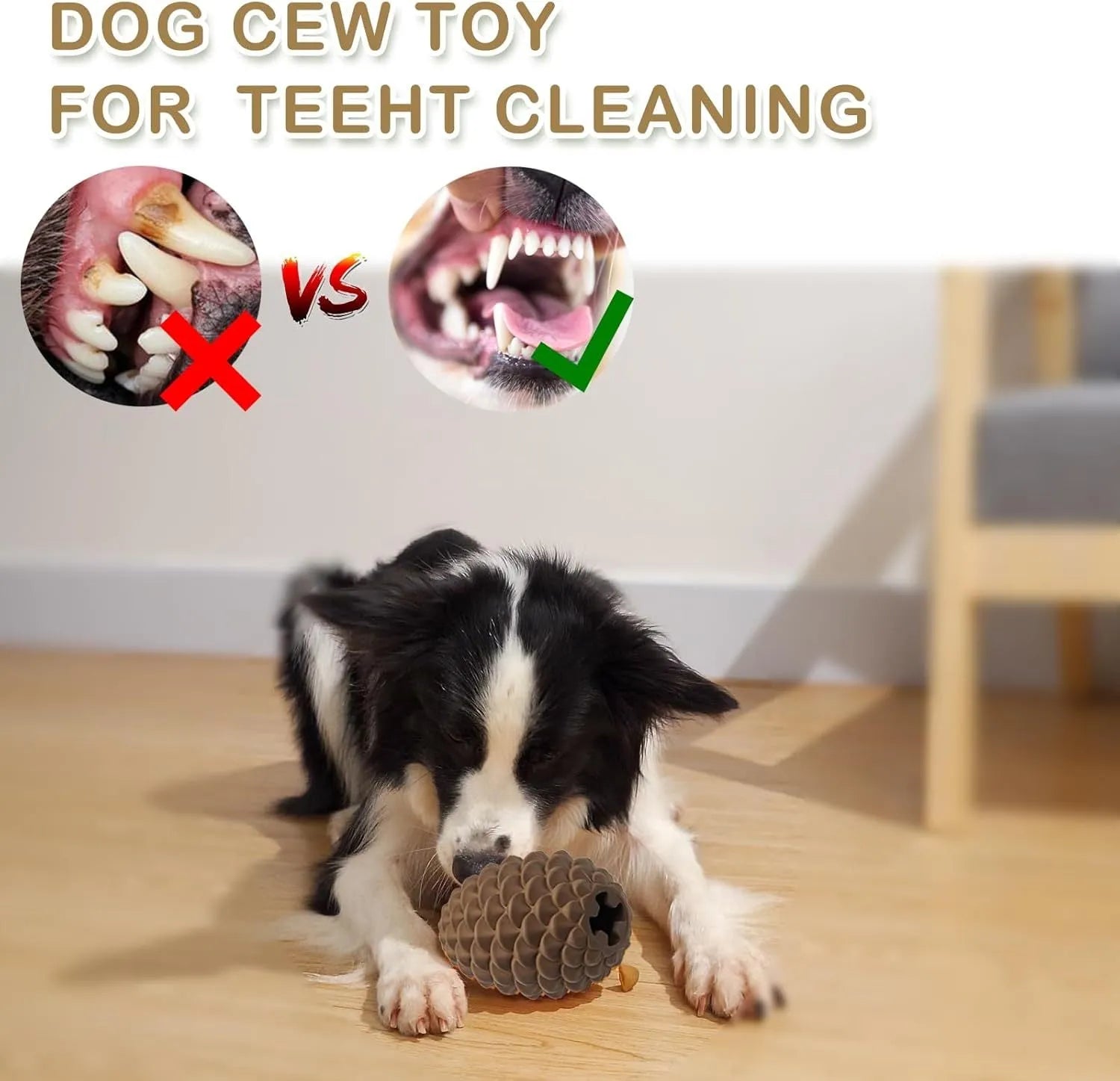 Yellow pine cone-shaped natural rubber dog chew toy with textured surface.