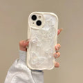 Transparent silicone iPhone case with curved cement white epoxy butterfly, drop-resistant, for iPhone 11-15 Pro Max.