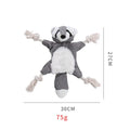 Brown fox-shaped dog toy with squeaker in head, crinkle paper body, and rope arms for chewing